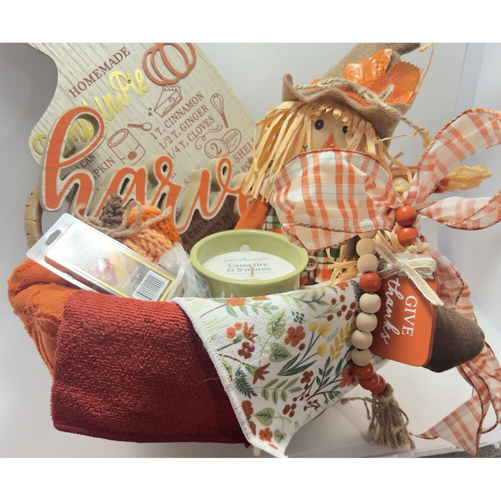 Fall / Autumn Thanksgiving 12 Item Gift Basket Decor, Towels, Candle, Coffee Cup